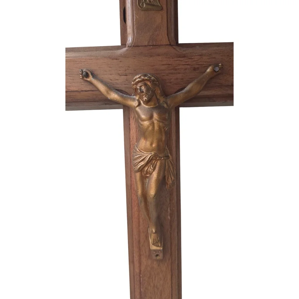 Vintage Wooden Last Rites Wall Cross‎ Crucifix Catholic Sick Call Religious Box